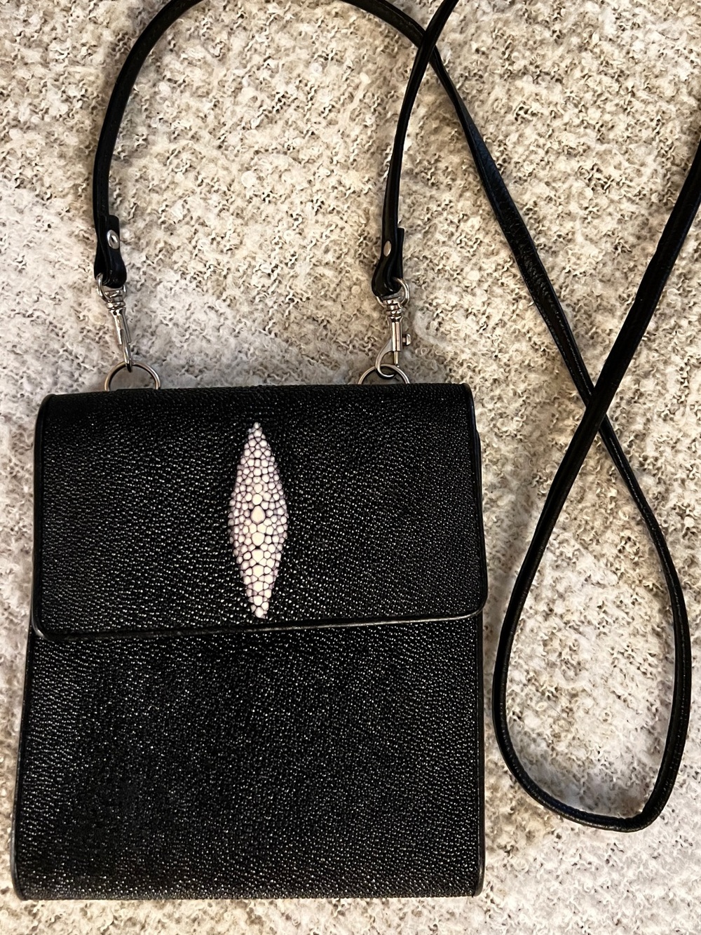 King Power Genuine Stingray Leather Crossbody Trifold Wallet Bag